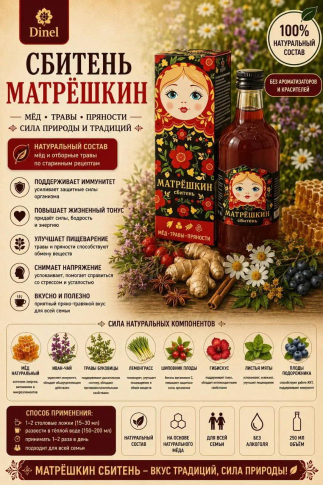  Сбитень Матрёшкин, 250мл  в Каменске-Уральском